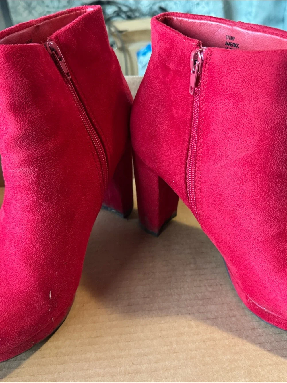 Dream Pairs Red Suede Platform Ankle Booties
